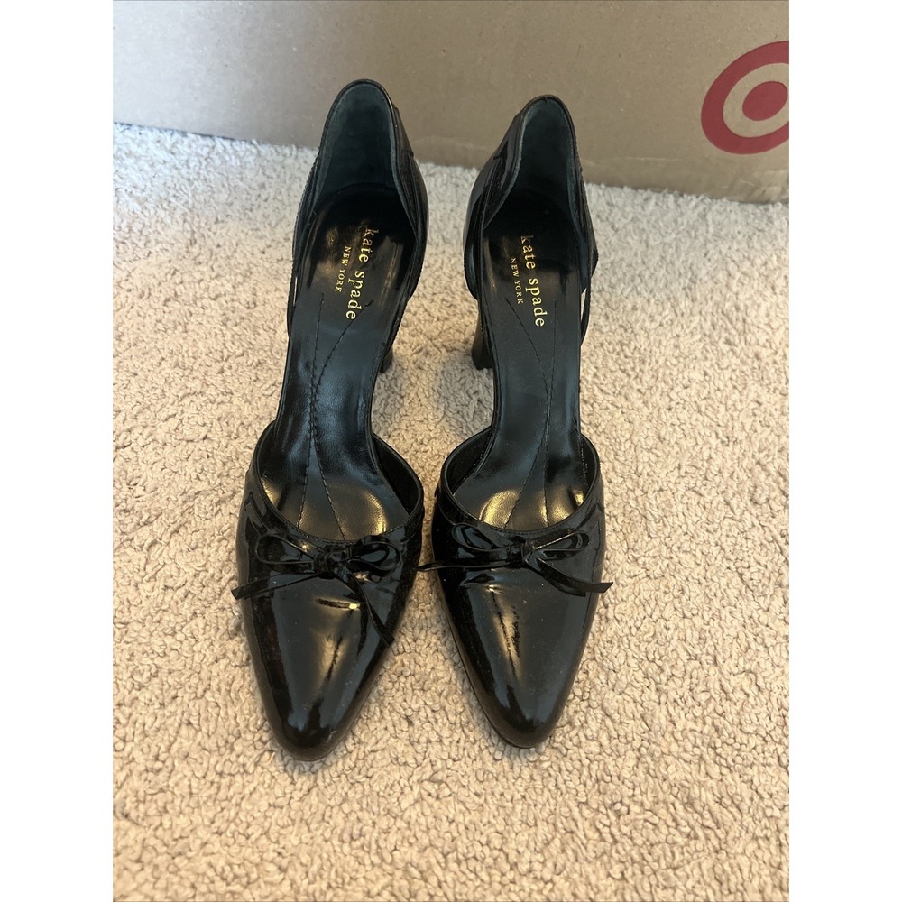 KATE SPADE Black Patent leather Bow pump Split heels size‎ 7